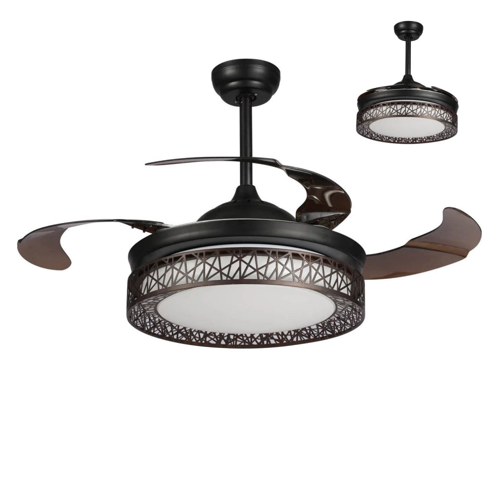 LÚZETE - VENTILATORE DA SOFFITTO CON LUCE LED 32W 4 PALE PLEGABILI FORREST MARRONE