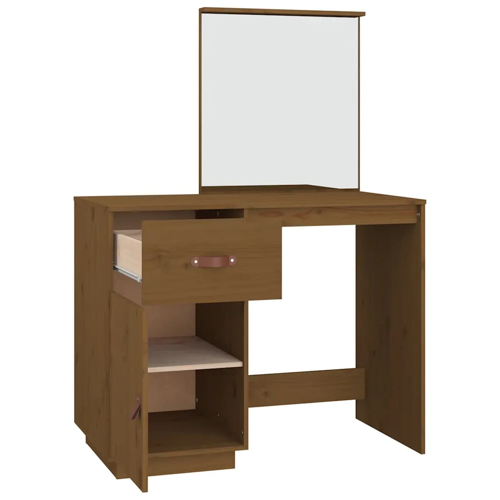 Toeletta | Tavolo da Trucco Marrone Ambrato 95x50x134 cm in Legno Massello di Pino