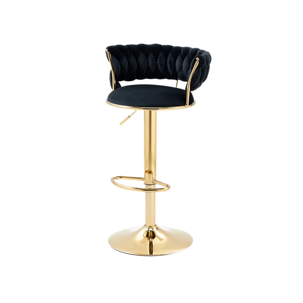 Set di 2 sgabelli da bar girevoli a 360° e regolabili in altezza; velluto nero; base dorata