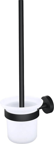 Set di toilette con supporto e spazzola WC in velluto nero satinato - per bagni in stile industriale - senza perforazione adesivo - 379 mm x 112 mm x 145 mm.