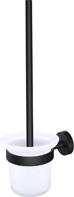 Set di toilette con supporto e spazzola WC in velluto nero satinato - per bagni in stile industriale - senza perforazione adesivo - 379 mm x 112 mm x 145 mm.