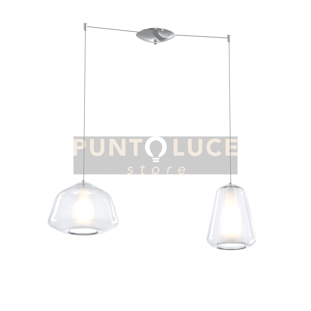 SOSPENSIONE CROMO 2 LUCI SPOSTABILE VETRI ALPHA + GAMMA TRASPARENTI 1176CR-S2 S AG-TR