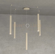 ROUND TUBE SOSPENSIONE 5 LUCI SABBIA CAVO CM.250 CON BASE 1174-S5-SA