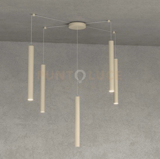 ROUND TUBE SOSPENSIONE 5 LUCI SABBIA CAVO CM.250 CON BASE 1174-S5-SA