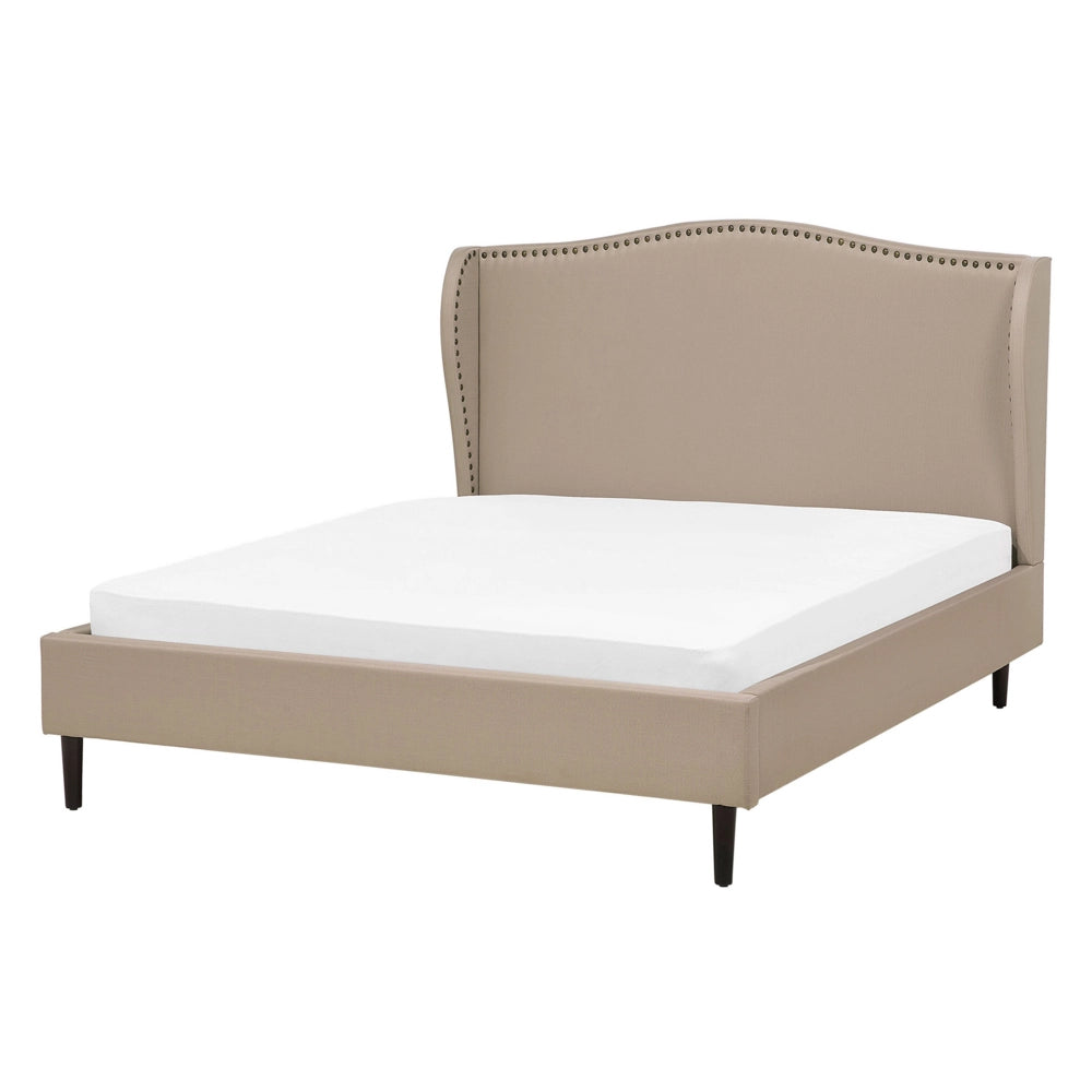 Letto Imbottito Velluto Beige a Doghe Testiera Trapuntata 140 x 200 cm letto matrimoniale tradizionale