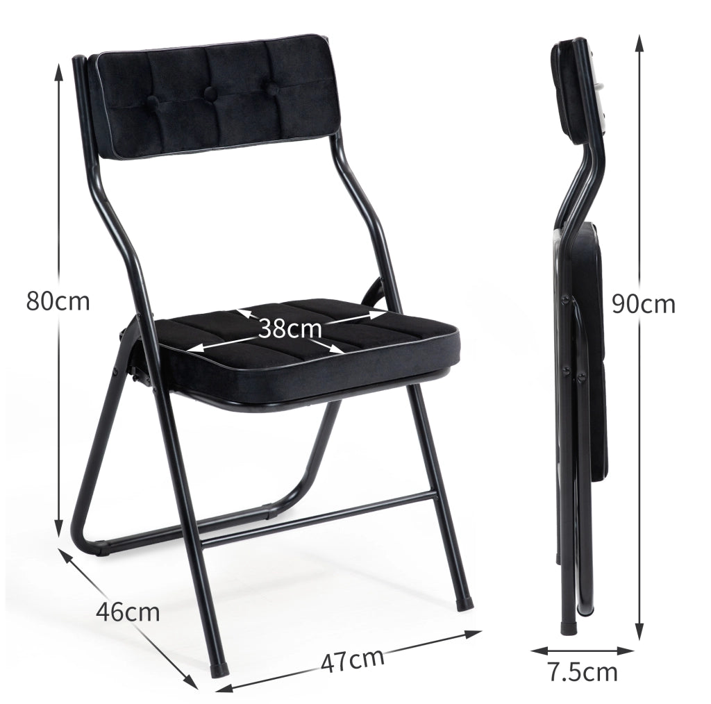 Set di 2 sedie pieghevoli imbottite in velluto nero