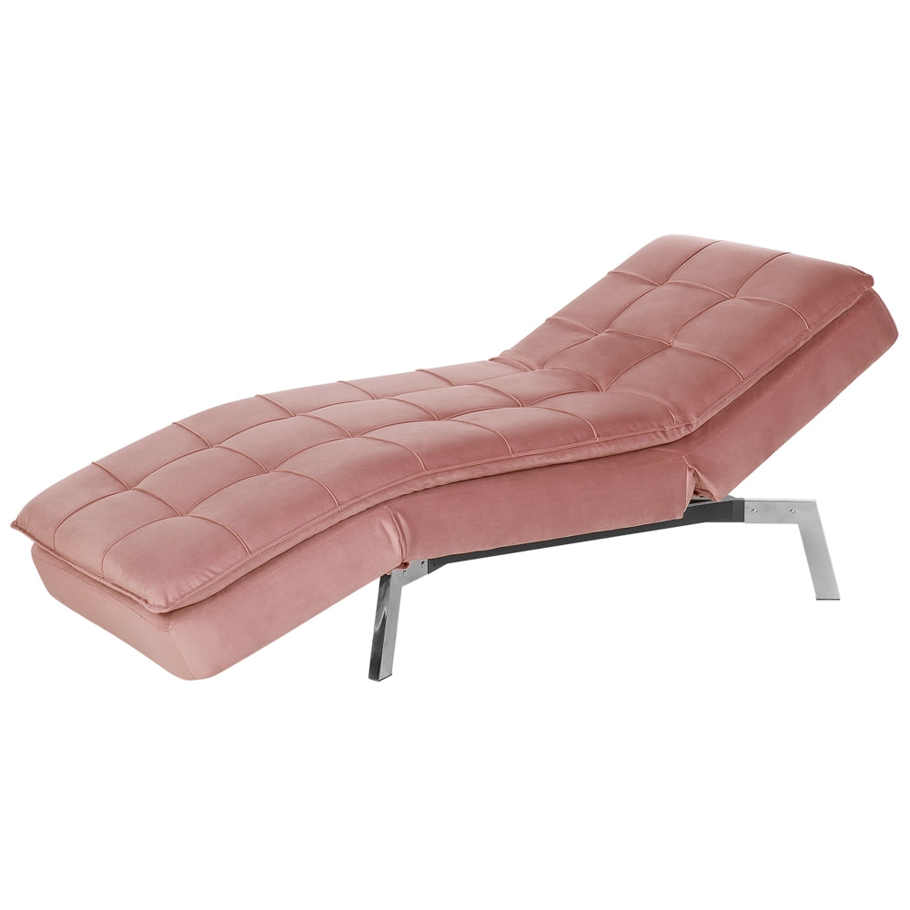 Chaise longue Velluto Rosa capitonné Schienale e Gambe Regolabili Modern Glam
