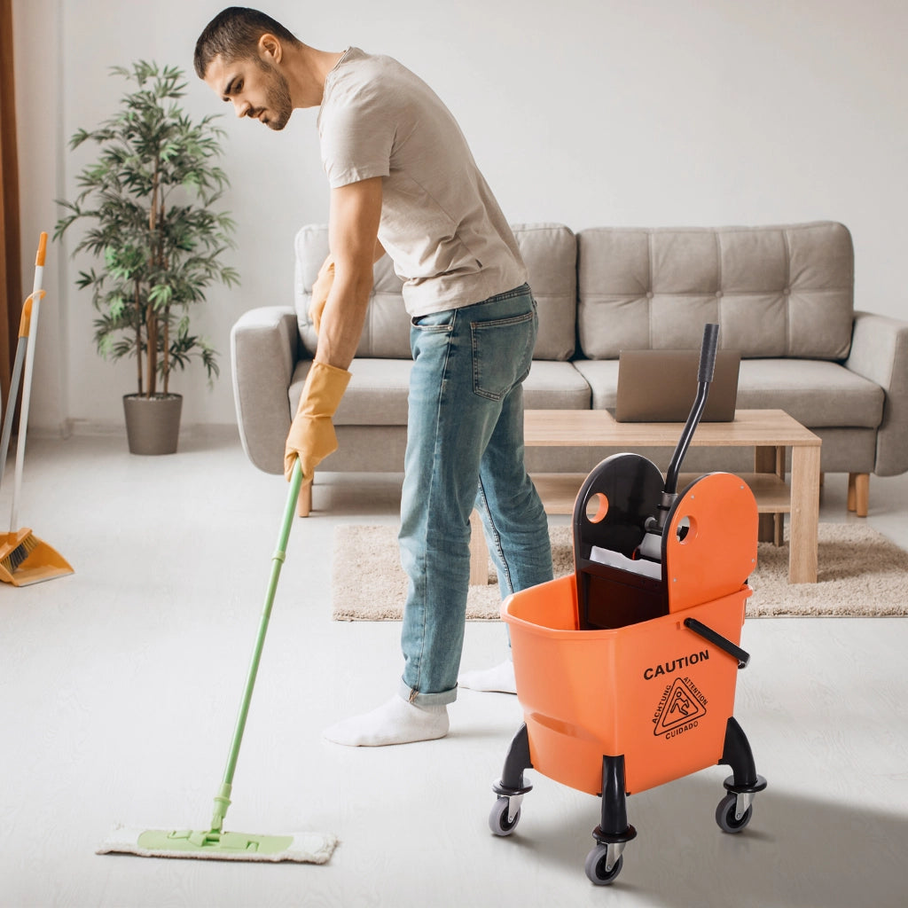 Carrello Pulizie Professionale ¨C Xylo ¨C 26L con Strizzatore e Ruote 44x36x90cm Arancione