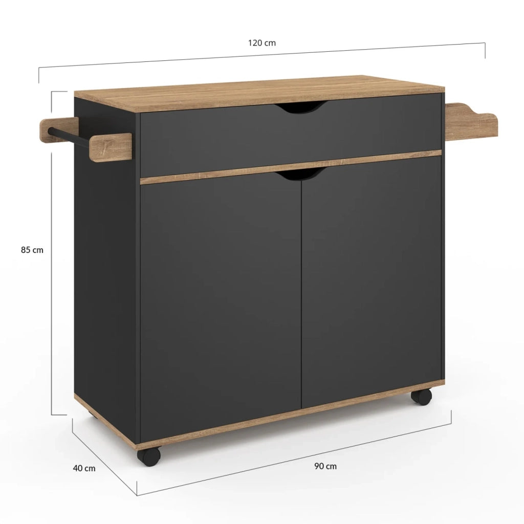 IDMarket - COSY XXL L.90 CM Aparador de cocina con cajón negro y estantes estilo haya