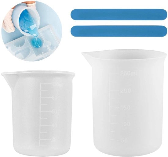 Set di misura 250 ml/100 ml - Bicchiere in silicone - Spazzole per mescolare - Versare - Resine epoxy - Facile da pulire - Bicchieri di misura