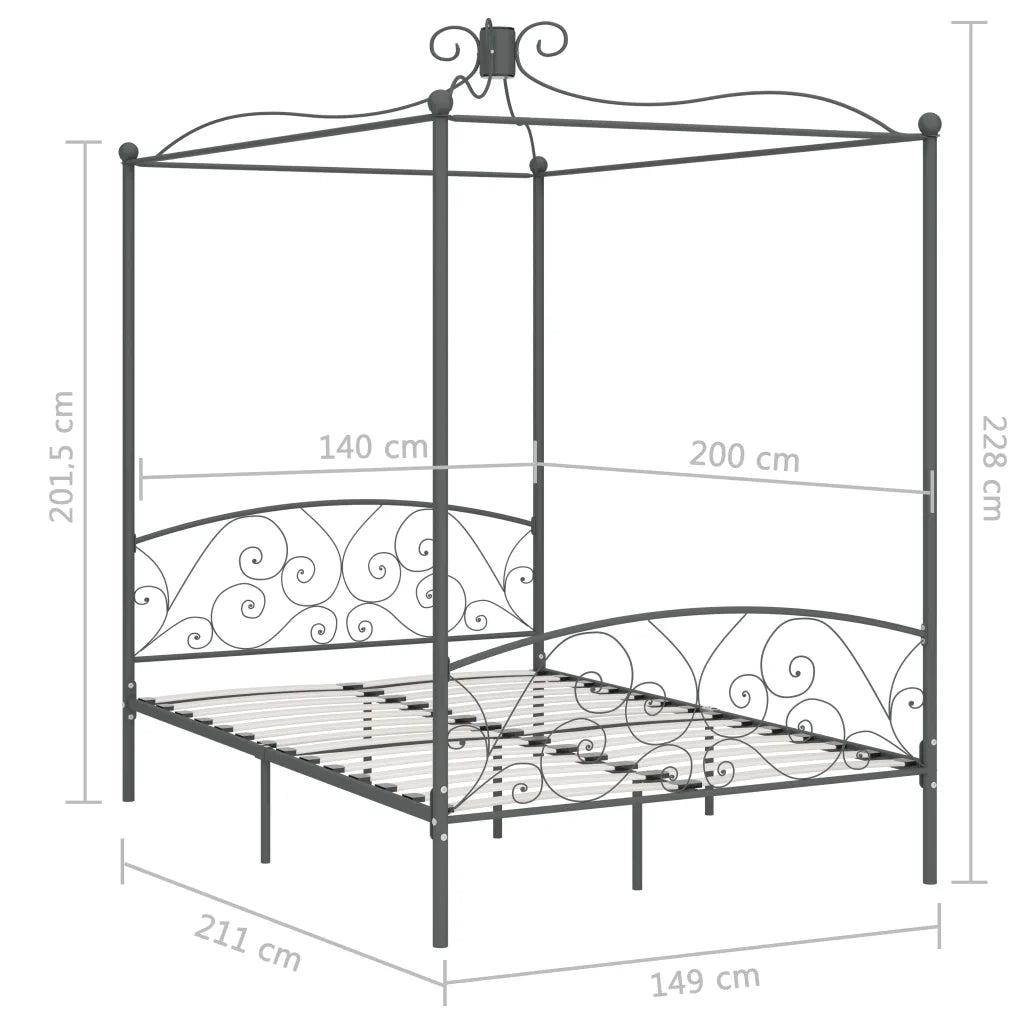 Letto matrimoniale | Letto per adulti | Letto a Baldacchino Grigio in Metallo 140x200 cm