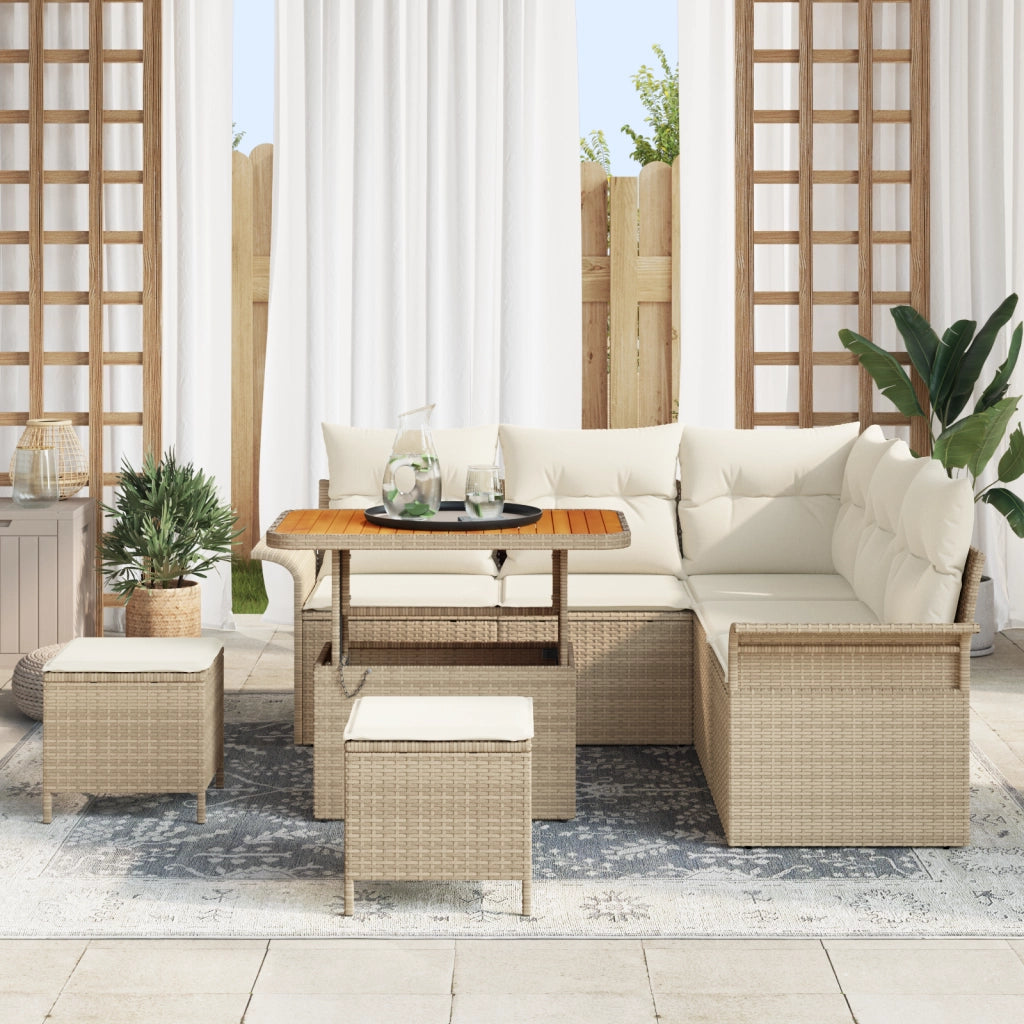 Set da Giardino  8 Pezzi con Cuscini Beige Polyrattan Acacia