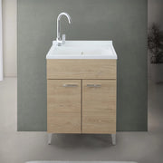 Mobile lavatoio 60x50 cm rovere con vasca in resina e asse lavapanni