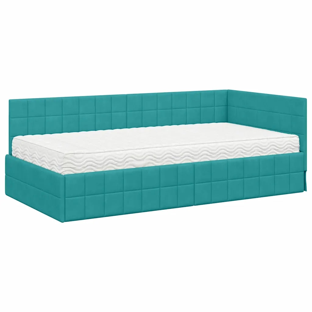 Struttura Letto Angolare con Materasso 2 pcs Turchese Velluto