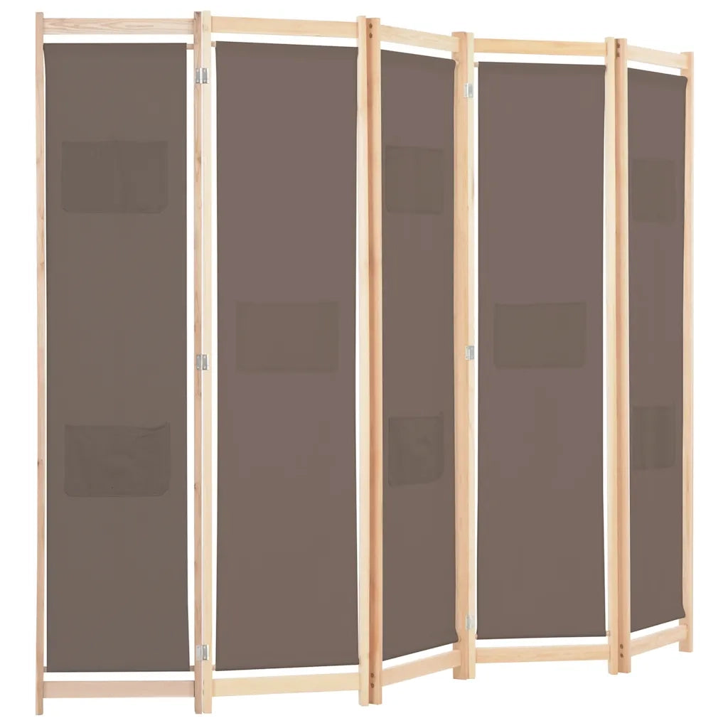 Divisorio a 5 Pannelli-Set di 5 pannelli Paravento Marrone 200x170x4 cm in Tessuto