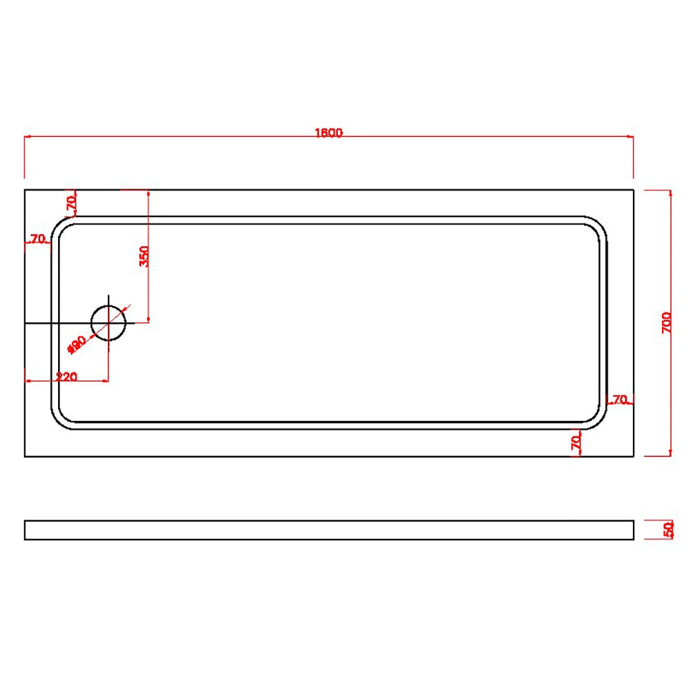 Piatto Doccia Rettangolare H5cm in ABS Rinforzato Bianco 70x160 cm