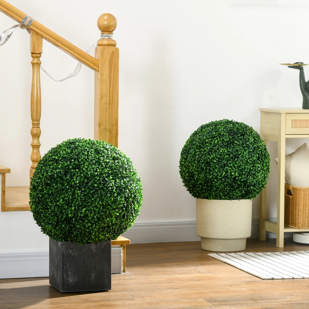Set di 2 Piante Finte Sfera di Bosso ?50cm, Decorazione per Interno ed Esterno, Verde