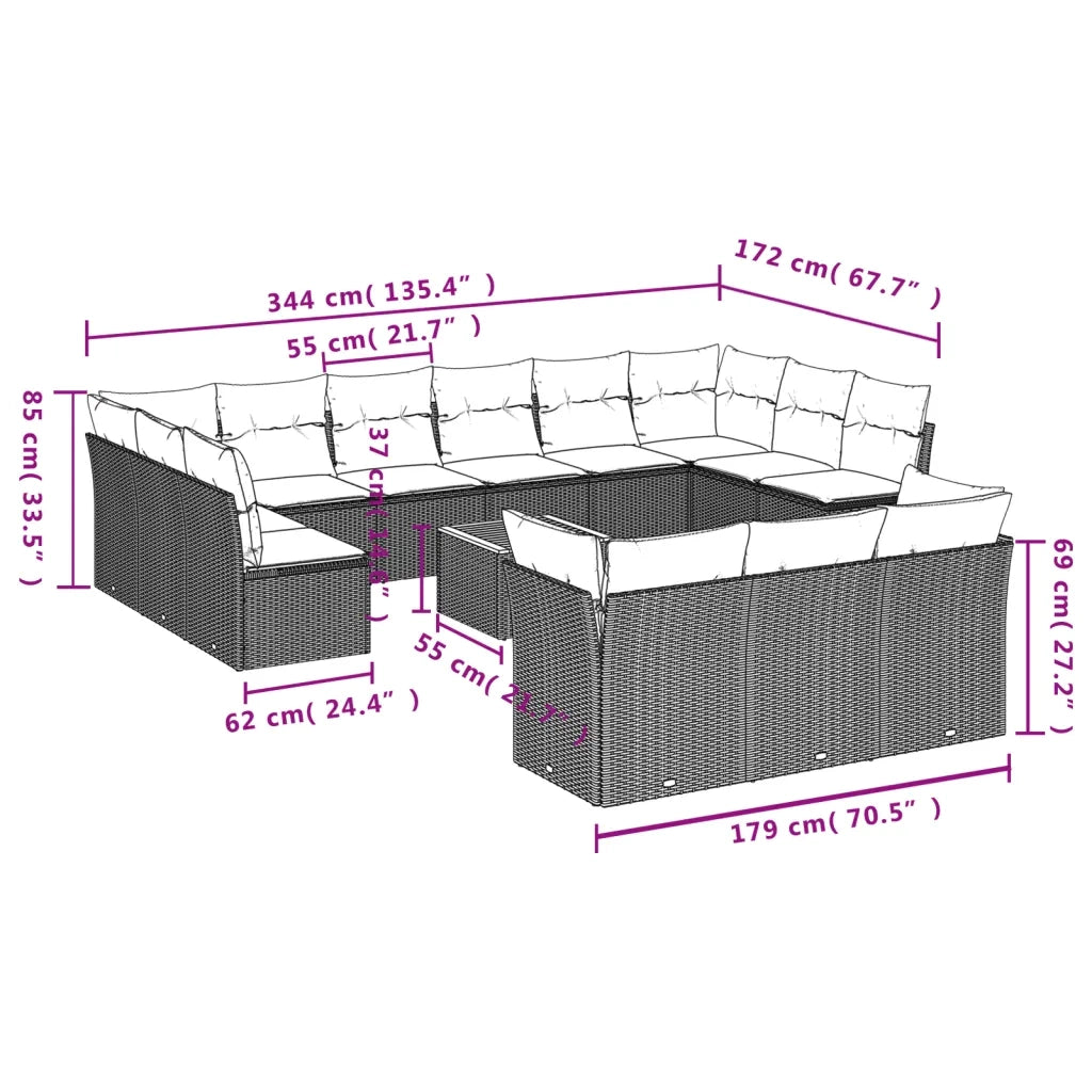 Set Divani da Giardino 14pz con Cuscini in Polyrattan Beige 3256254