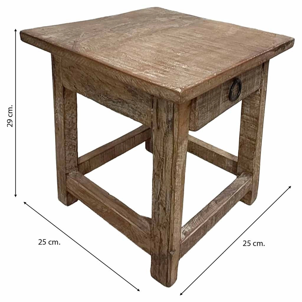 Sgabello con cassetto in legno con finitura artigianale marrone 25x25x29 h cm