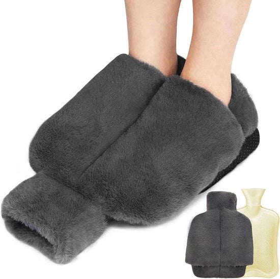 Voletta riscaldante 2 litri - Riscaldatore di piedi senza elettricità - Riscaldatore di piedi morbido e caldo grigio - Dati/Homini/Bambini - 38 x 32 cm