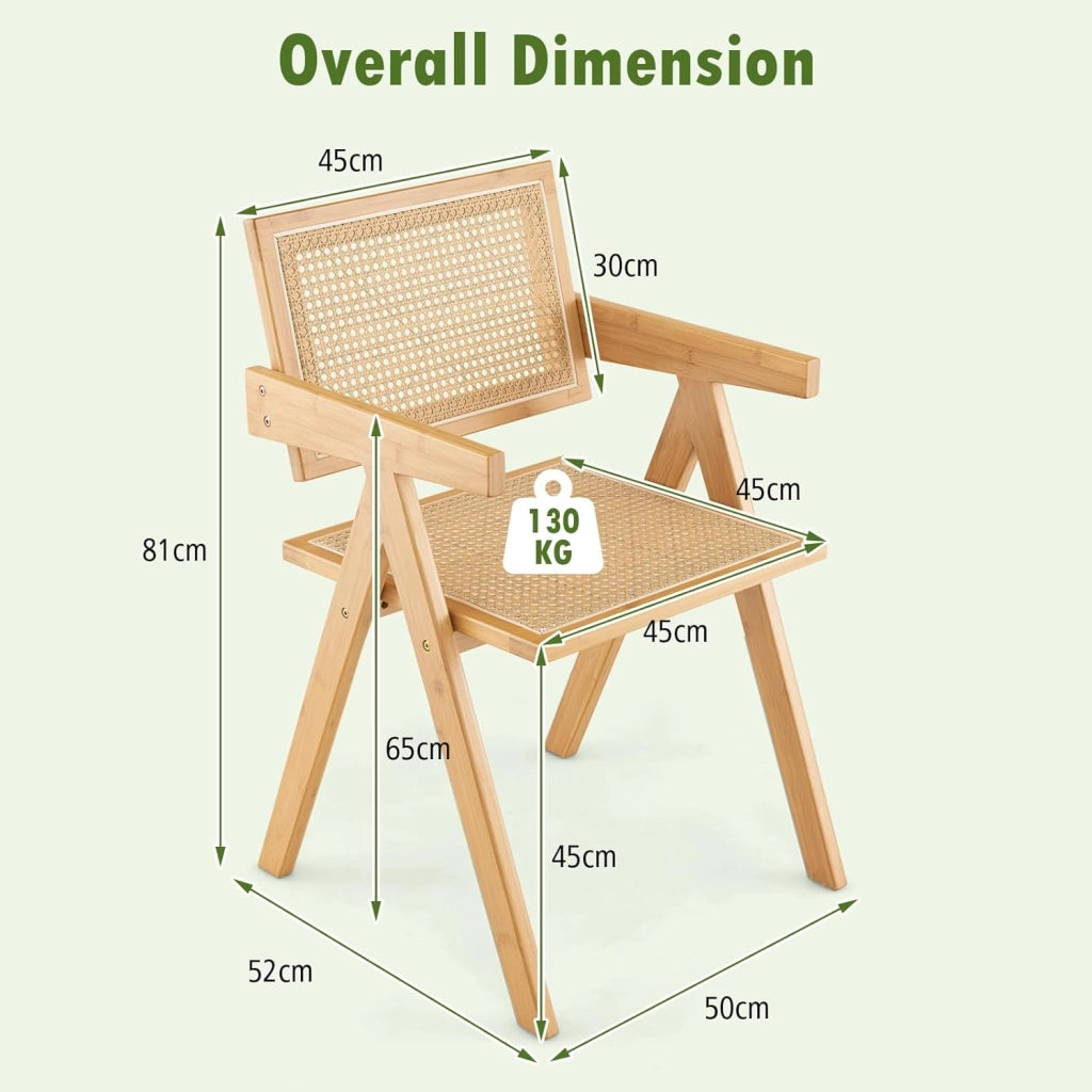 Set Sedie da Pranzo a 2 Pezzi, Schienale e Seduta in Finto Rattan Intrecciato, Sedie da Cucina di Bambù con Braccioli, Sedie in Stile Minimalista per Soggiorno, Balcone e Caffè