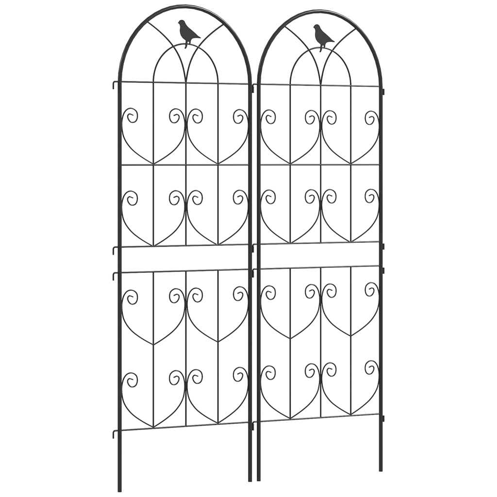 Supporto per piante rampicanti con uccelli ¨C zephmum ¨C 2 pezzi, metallo, nero, 50x150 cm