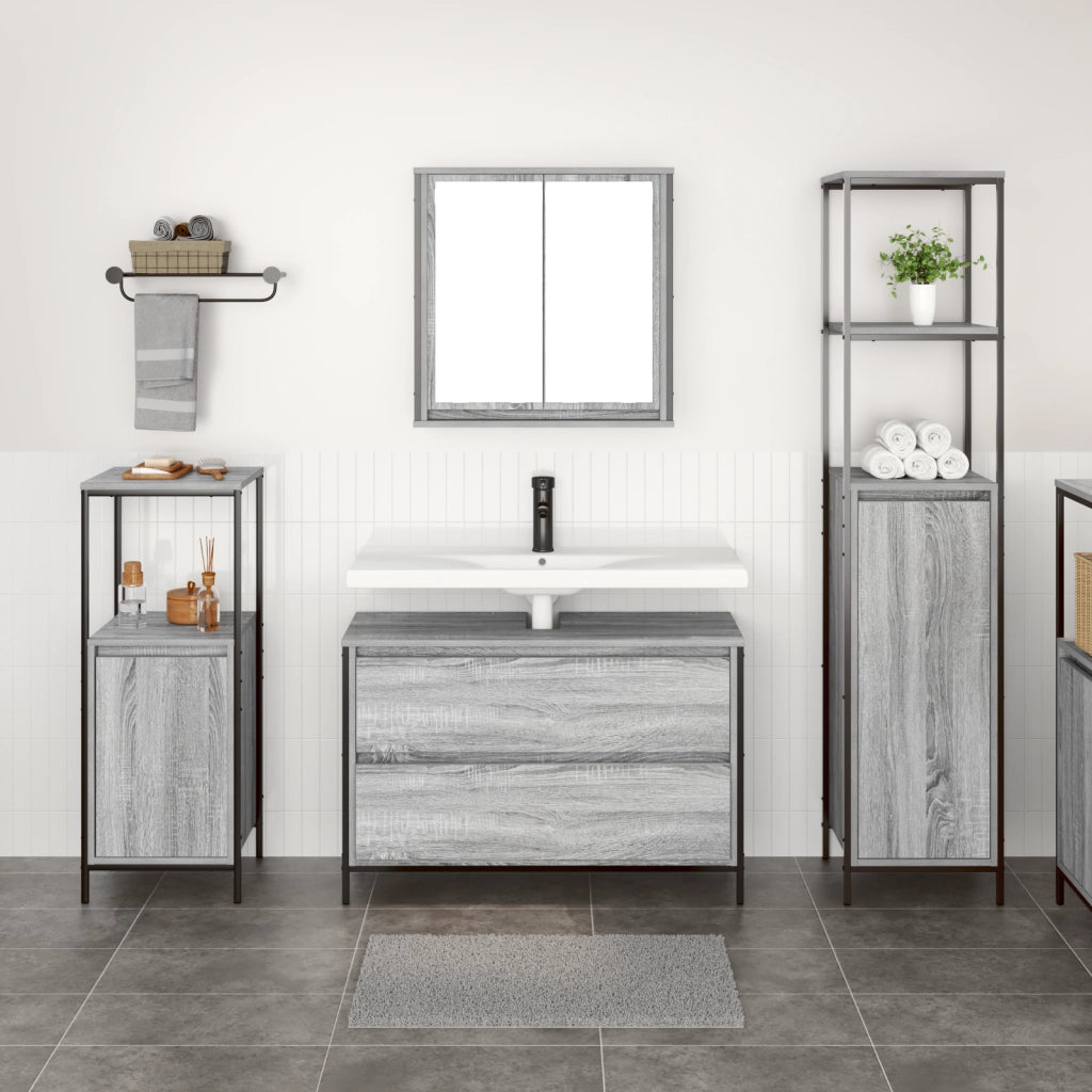 Set di mobili per bagno 3 pezzi  Grigio Legno ingegnerizzato