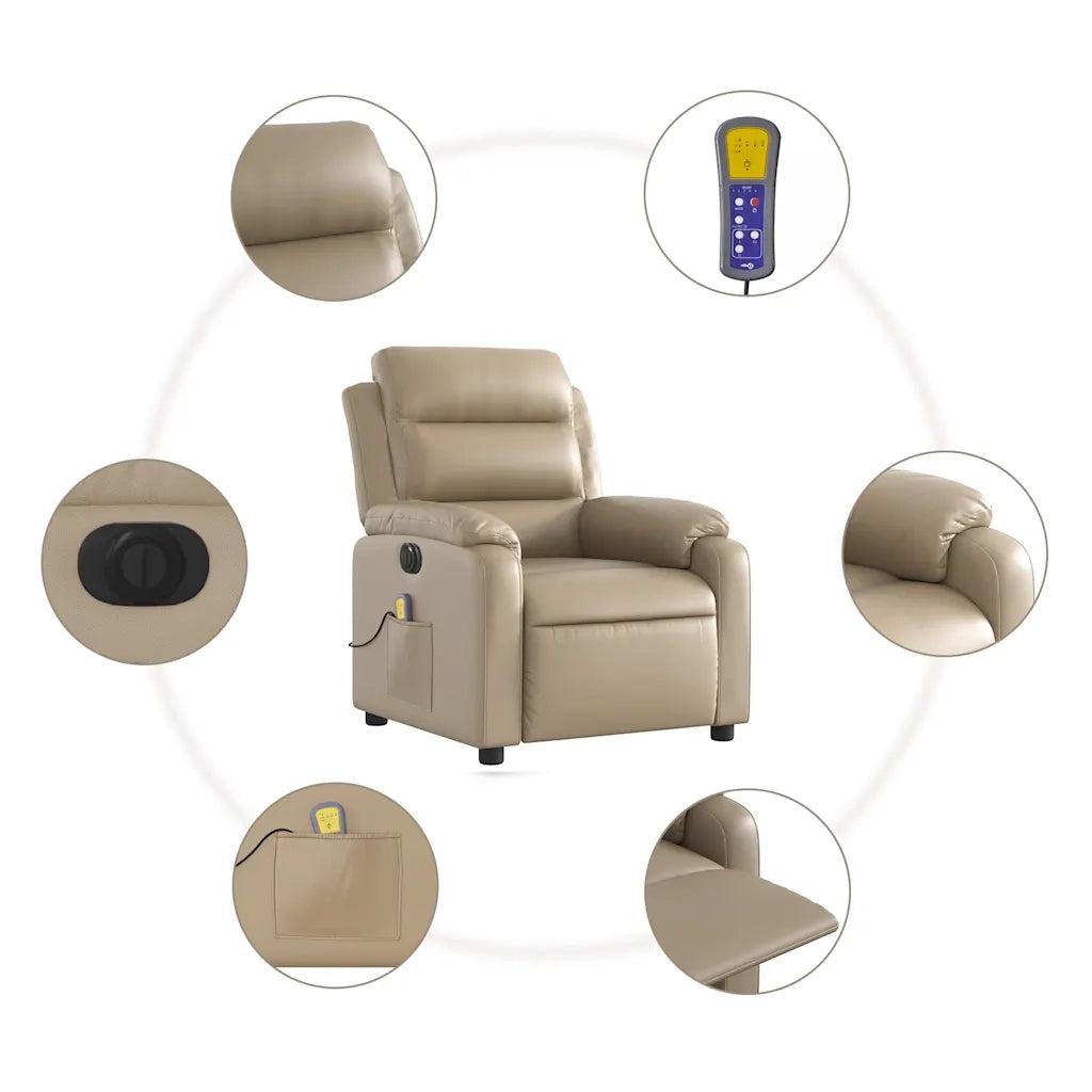 Divano Sedia-Poltrona Reclinabile Massaggio Elettrica Cappuccino Similpelle 300420