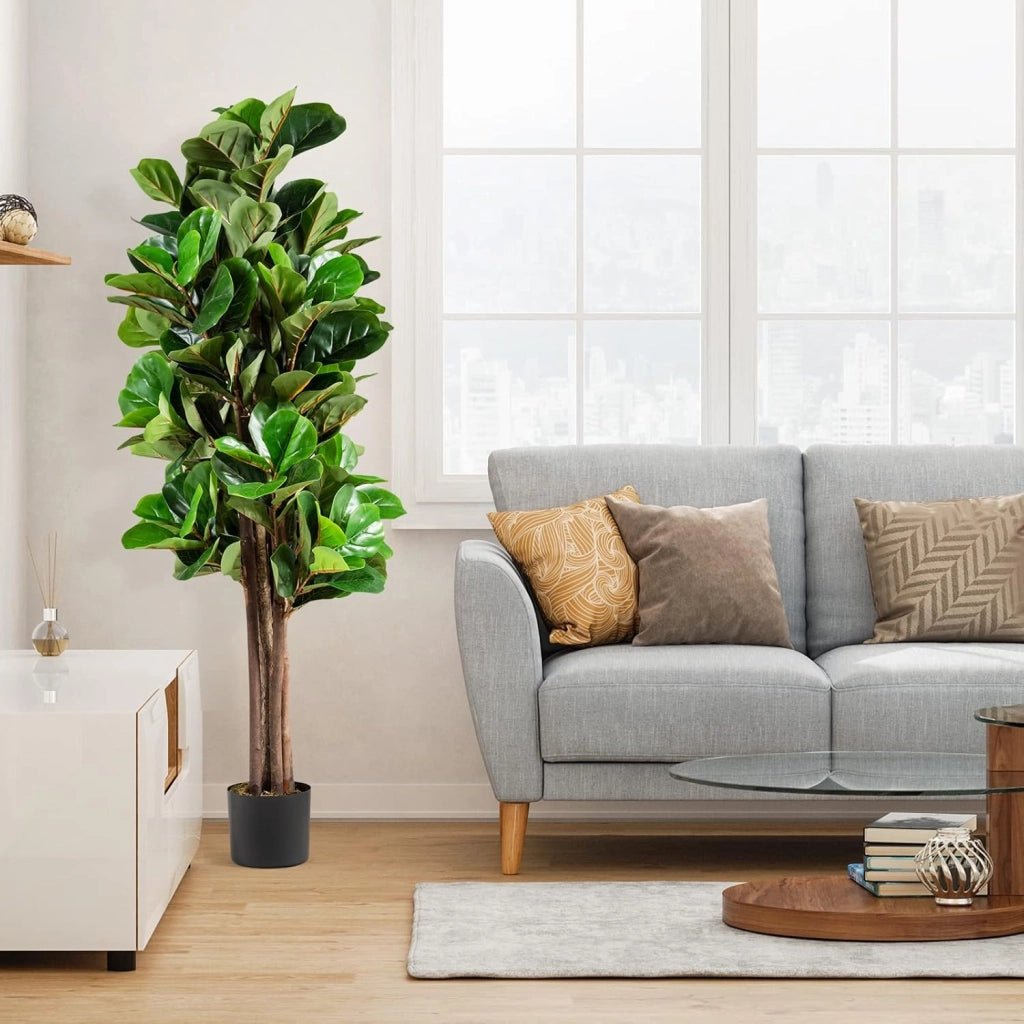 Albero artificiale da 150 cm, pianta finta con 180 foglie realistiche, vaso di cemento e muschio realistico, pianta falsa in vaso per la casa, ufficio, decorazione del giardino