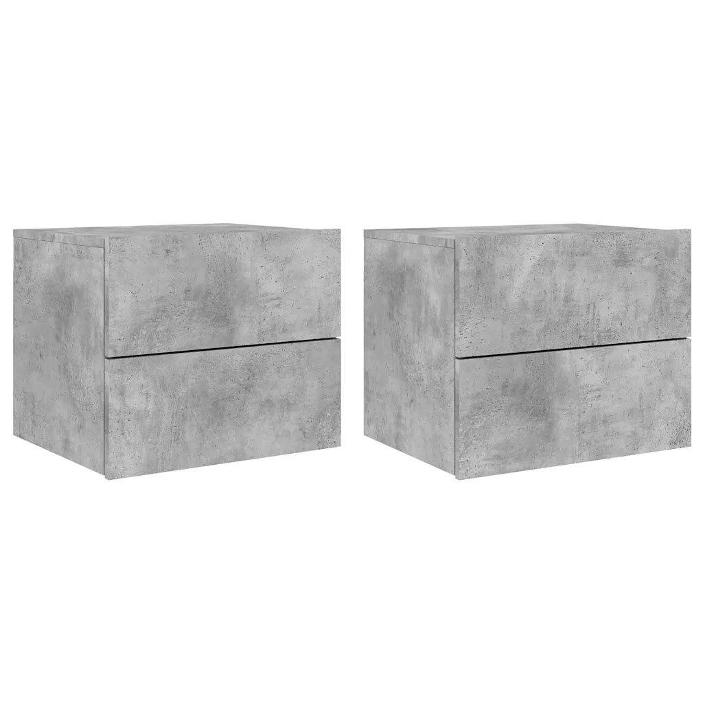 Comodini a Parete con Luci LED 2 pz-Set di 2 Tavolino da notte Grigio Cemento 336024