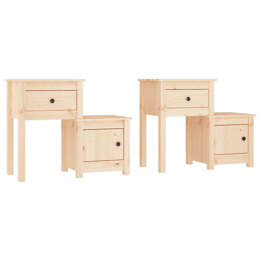 Set di 2 Comodini | Armadio da Notte | Mobiletto da notte 79,5x38x65,5 cm in Legno Massello di Pino