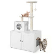 Casa per lettiera per gatti in legno con torre pallina tintinnante divisorio, Mobile per gatti da interno Bianco-Lettini e divanetti