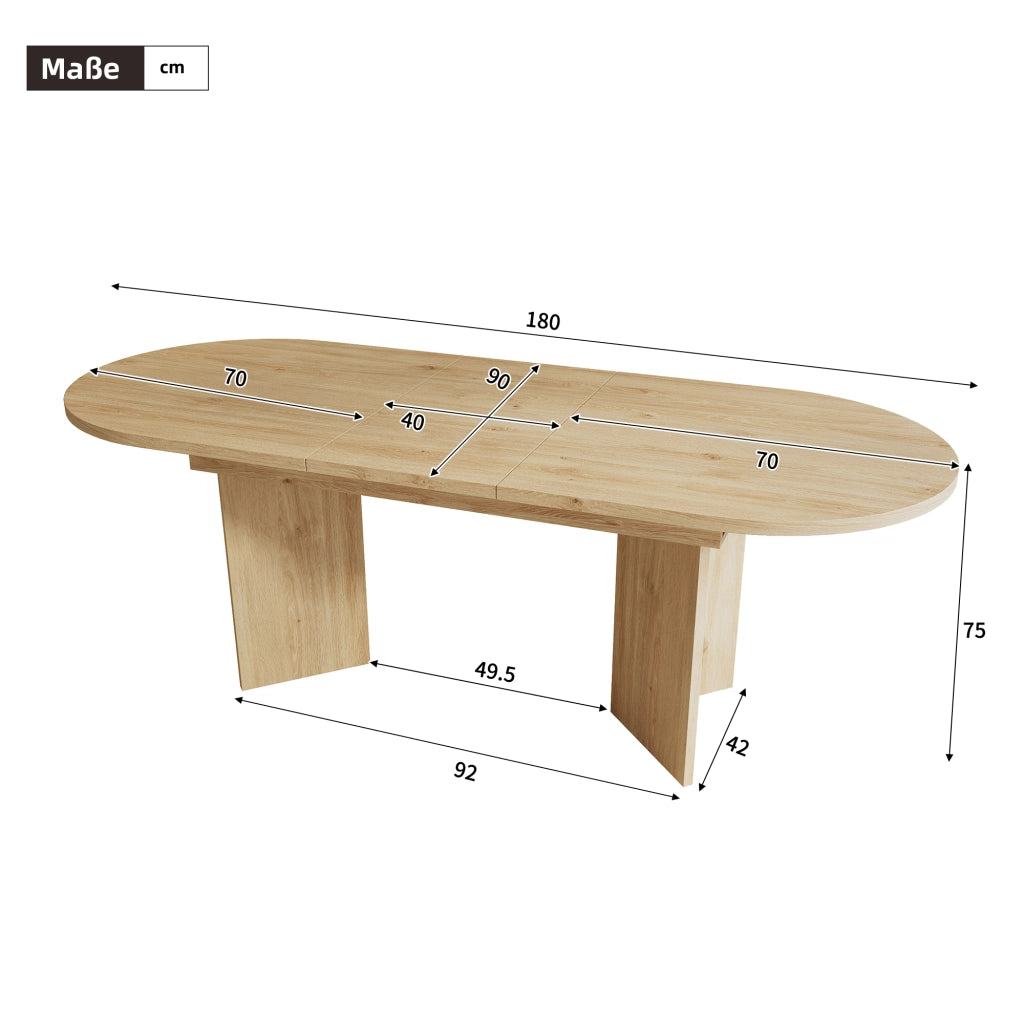 Tavolo allungabile con piano spesso 18 mm e angoli arrotondati, stile moderno, per sala da pranzo, in MDF, rovere