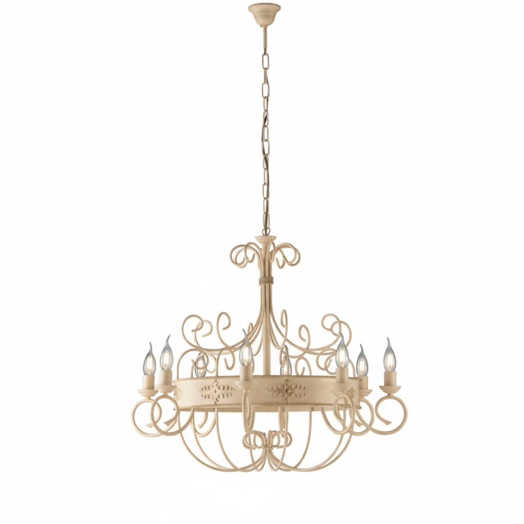 Lampadario Rustico Baltimora Metallo Avorio Oro 8 Luci E14