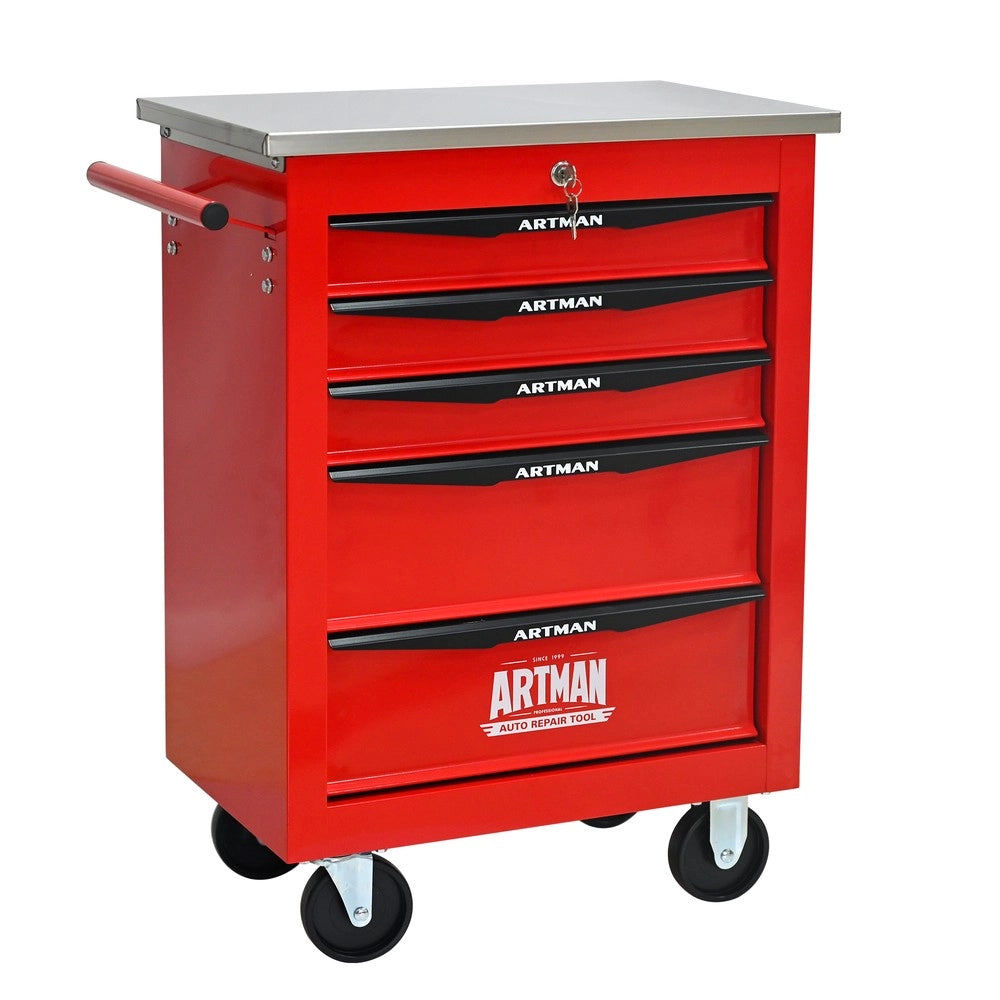Carrello Portautensili 5 Cassetti con Ruote ¨C MINIMAL ¨C Acciaio Inox, Rosso e Nero