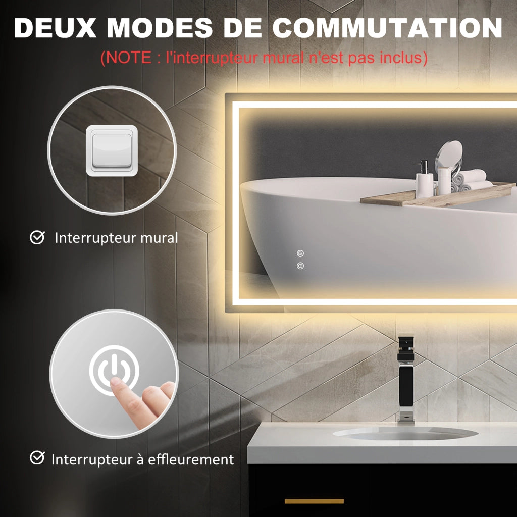 Specchio LED da bagno con luce 3 colori ¨C zephmum ¨C bianco 80x100cm