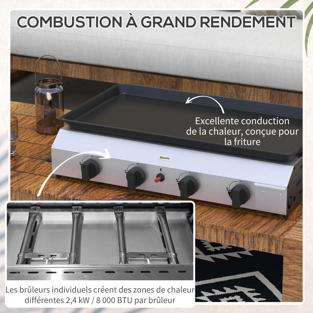 Piano cottura a gas 4 fuochi ¨C zephmum ¨C inox 73x34 cm