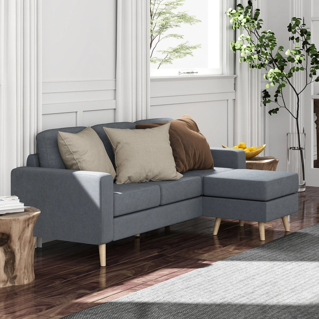 Divano 3 Posti Tessuto Grigio ¨C Zephmum ¨C 193x136x85