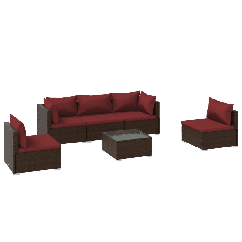 Set Divani da Giardino 6 pz con Cuscini in Polyrattan Marrone 3102195