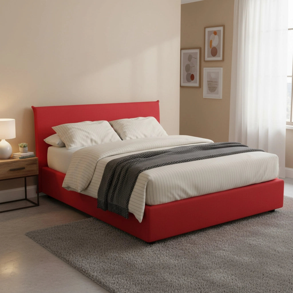 Letto Matrimoniale Anassimene, Letto Matrimoniale Materasso Incluso Made in Italy, Rosso