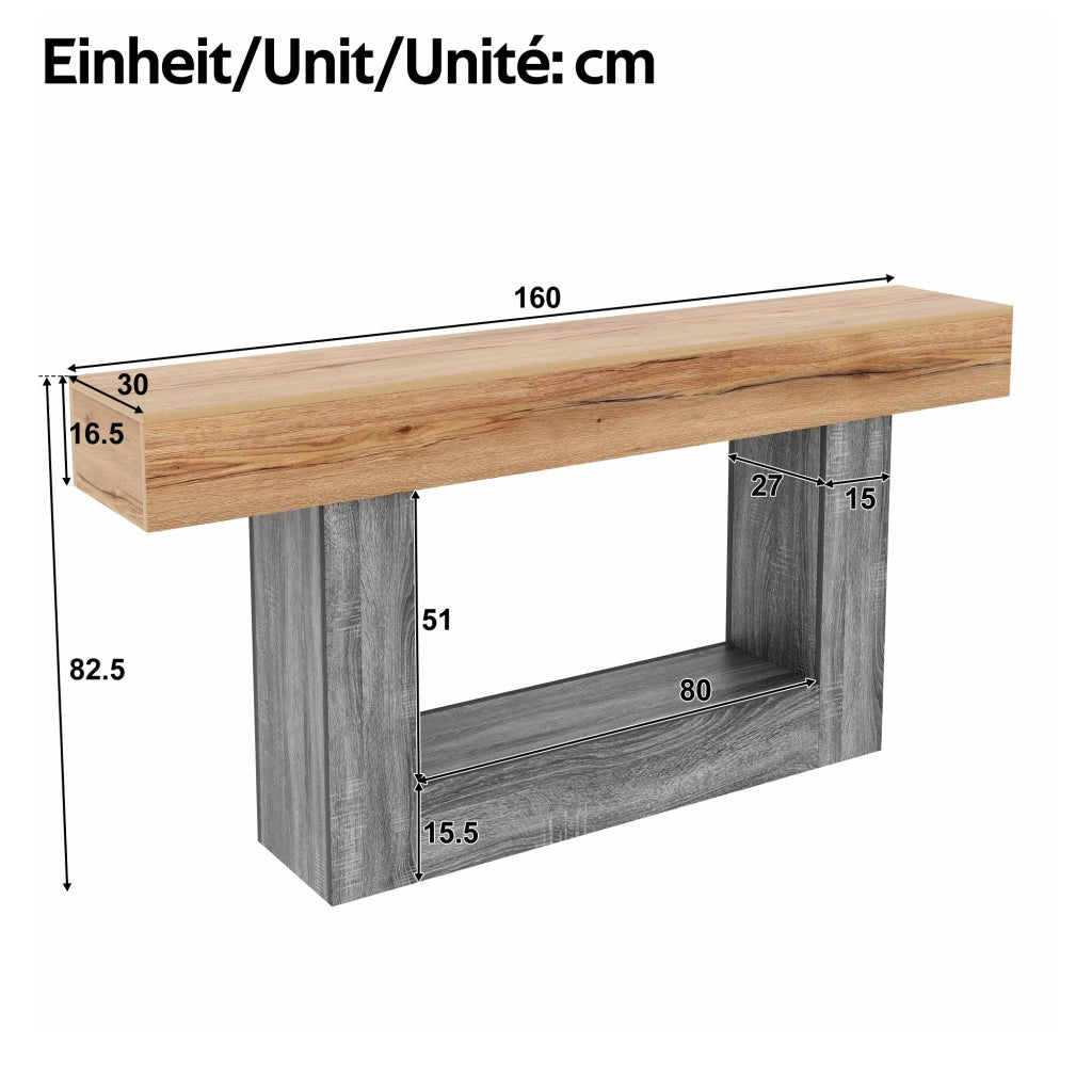 Consolle con piano spesso e vano aperto - per ingresso e soggiorno - in truciolare - 160×30×82.5 cm - naturale