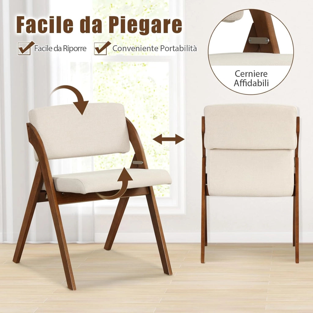 Set 2 Sedie da Pranzo, Sedia da Cucina Pieghevole con Gambe in Legno di Gomma, Sedile e Schienale Imbottiti, Sedia Portatile per Casa Ufficio Matrimonio, Portata 160 kg (Marrone)