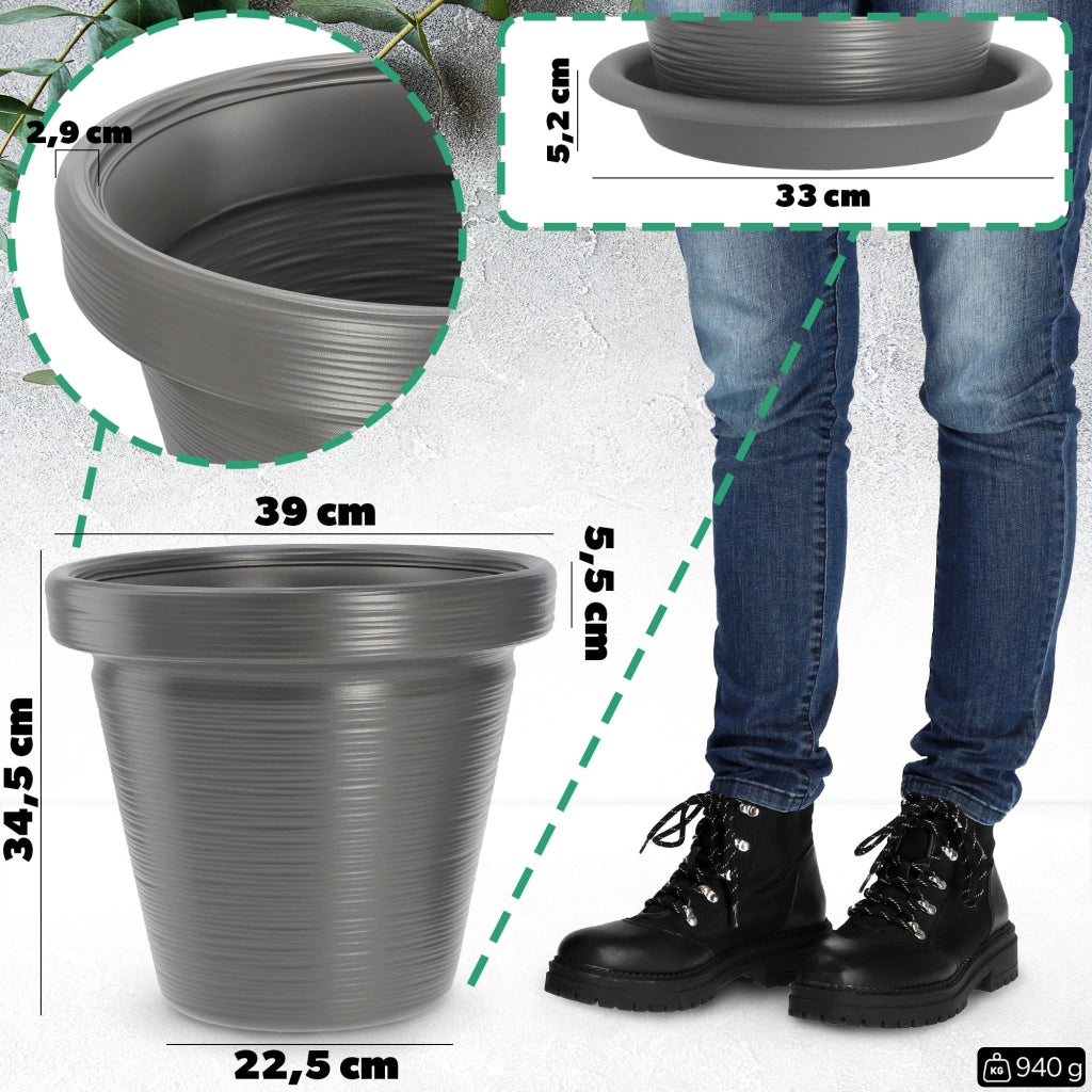 Vaso da giardino KADAX per fiori, con coperchio e supporto, grande, grigio, 39 cm