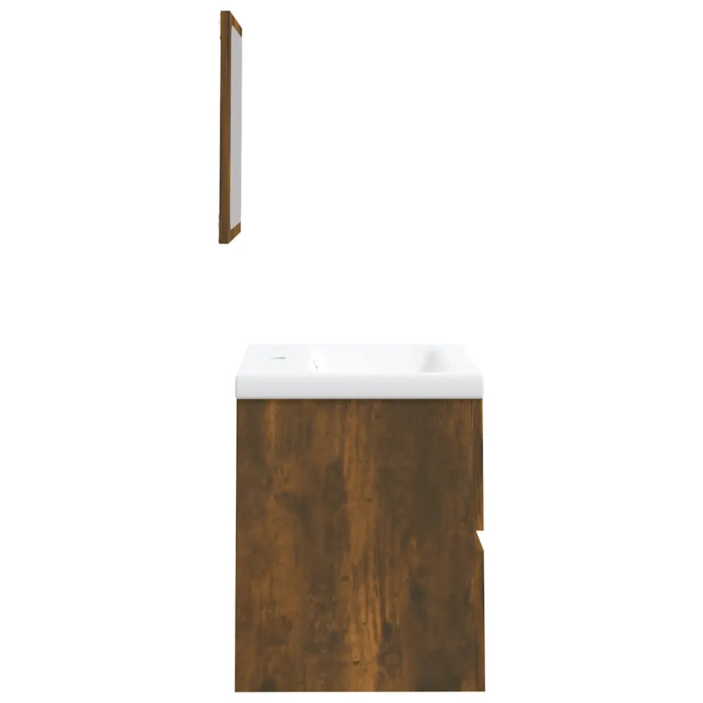 Mobile da Bagno con Lavabo e Specchio-Armadietto da bagno con Lavandino Rovere Fumo