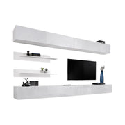 Set di mobili sospesi FLY. Colori bianco opaco e bianco lucido.