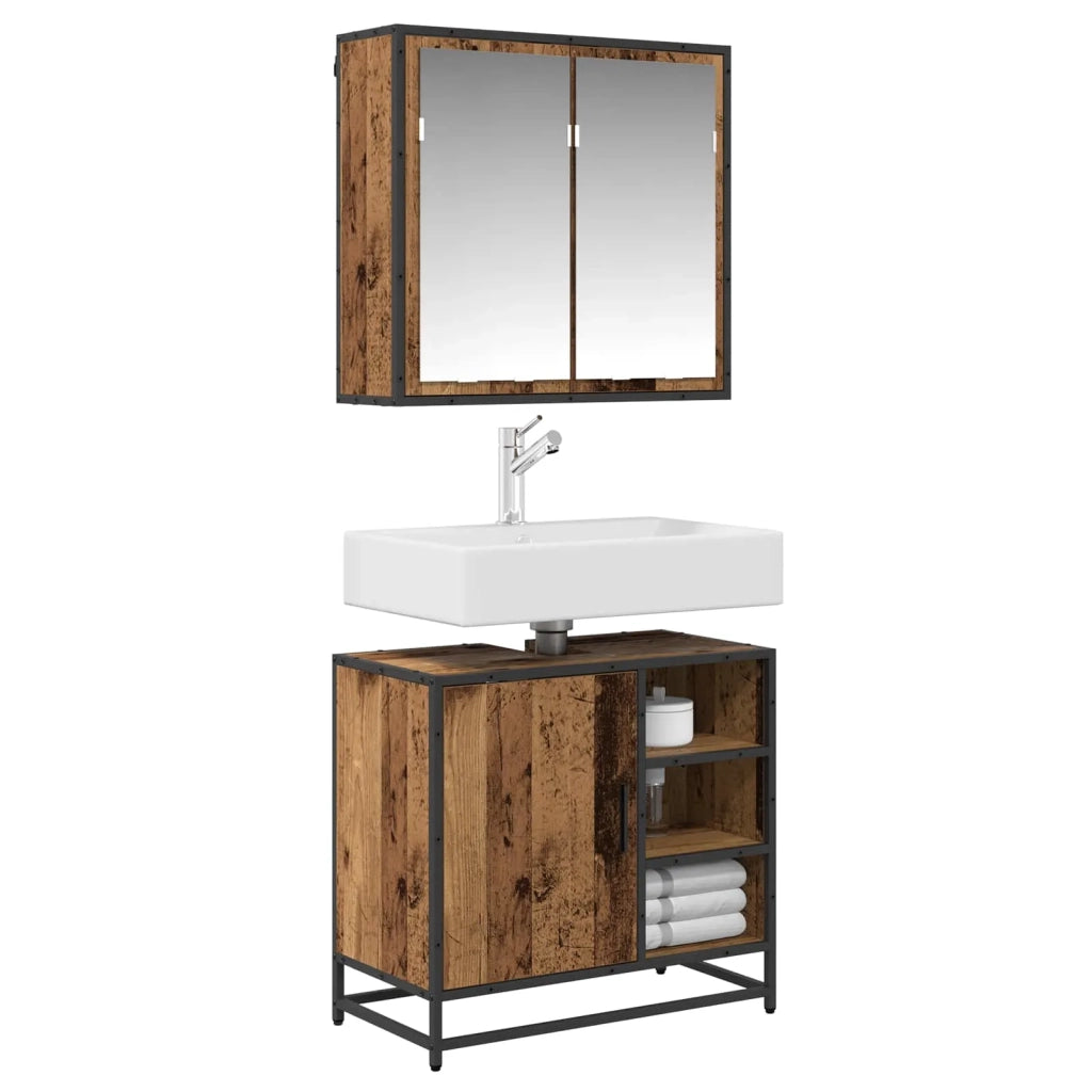 Set di mobili per il bagno con lo scaffale 2 pcs Legno vecchio 3402402