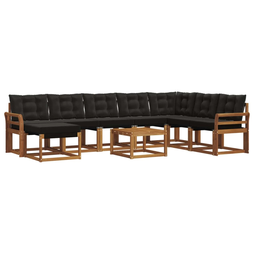 Set di divani da esterno con cuscino 9 pcs Naturale e Nero