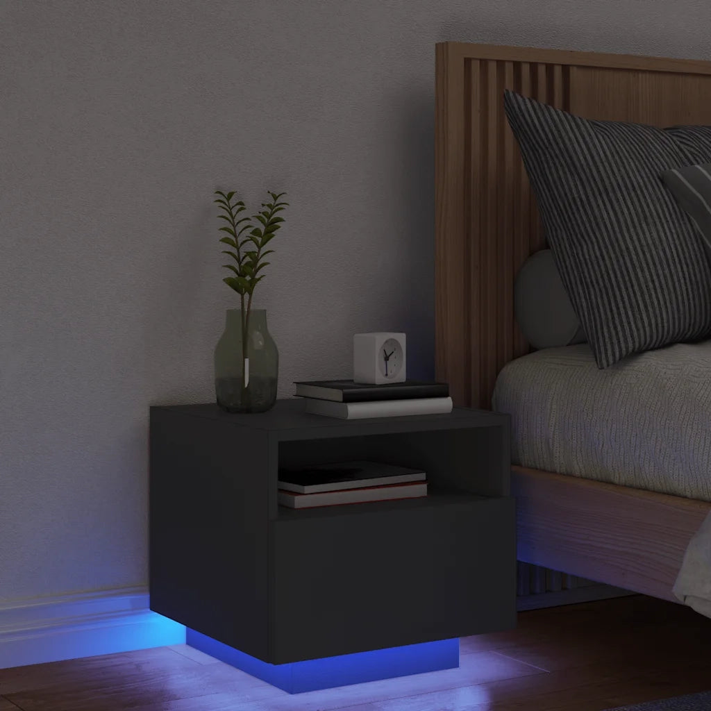 Comodino con Luci LED-Tavolino da notte Nero 40x39x37 cm