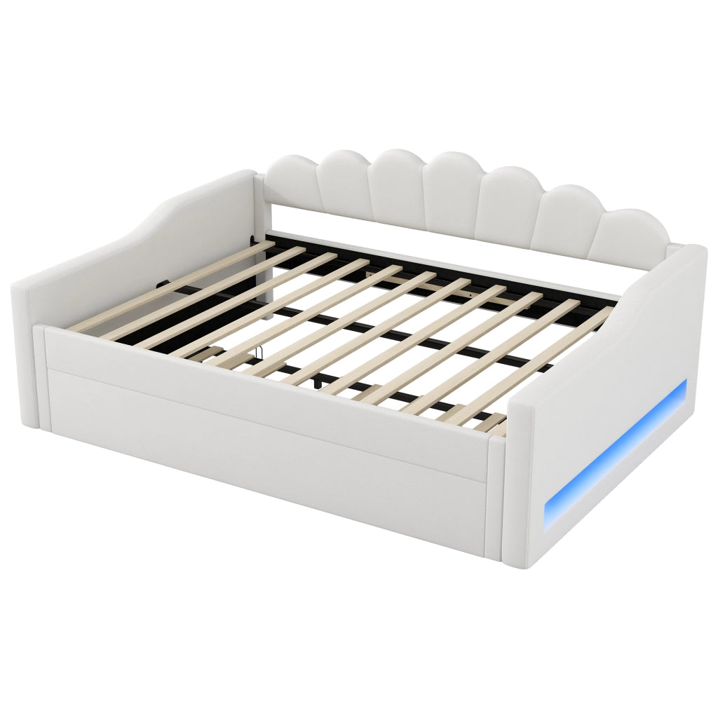 LETTO Giornale 140x200 cm Beige con letto estraibile e LED