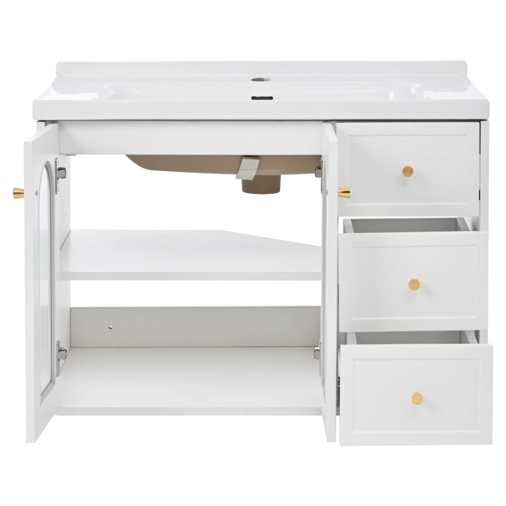Mobile da bagno con 2 cassetti e ripiani regolabili; lavabo in ceramica - per bagno - in MDF - 80 cm - bianco